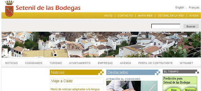 Imagen de la inactiva web del Ayuntamiento de Setenil